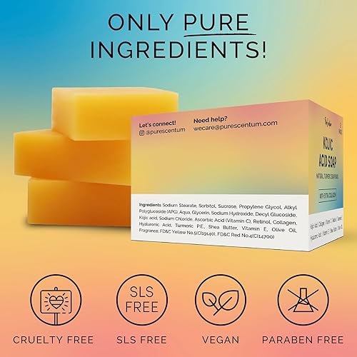 Miniatura 4 de Pure Scentum - Barras de jabón de ácido kójico natural 3 x 3.05 oz - Jabón para aclarar la piel, removedor de manchas oscuras de ácido kójico para