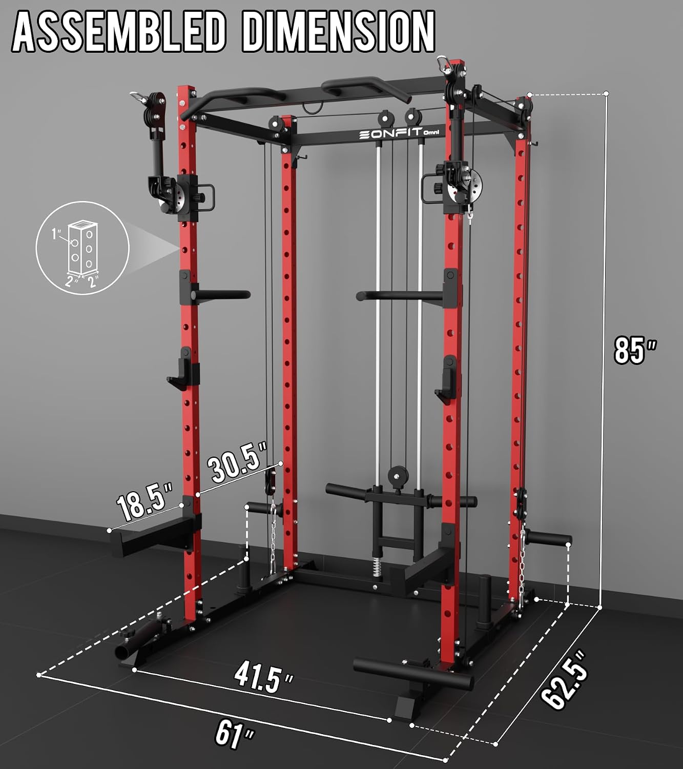 Eonfit E2 Power Cage，1500LB Squat Rack with Cable Crossover System.Multi-Function Power Rack for Home Gym.All-in-One Squat Rack with More Training Attachments