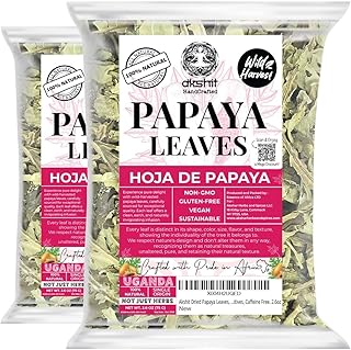 Akshit Papaya Leaves - 2.6oz, Leaf Tea, Dried from Green Leaves, Hojas de papaya, Caffeine Free, Non- GMO. Perfect For Leaf Extract & Herbal Tea. pack of 2