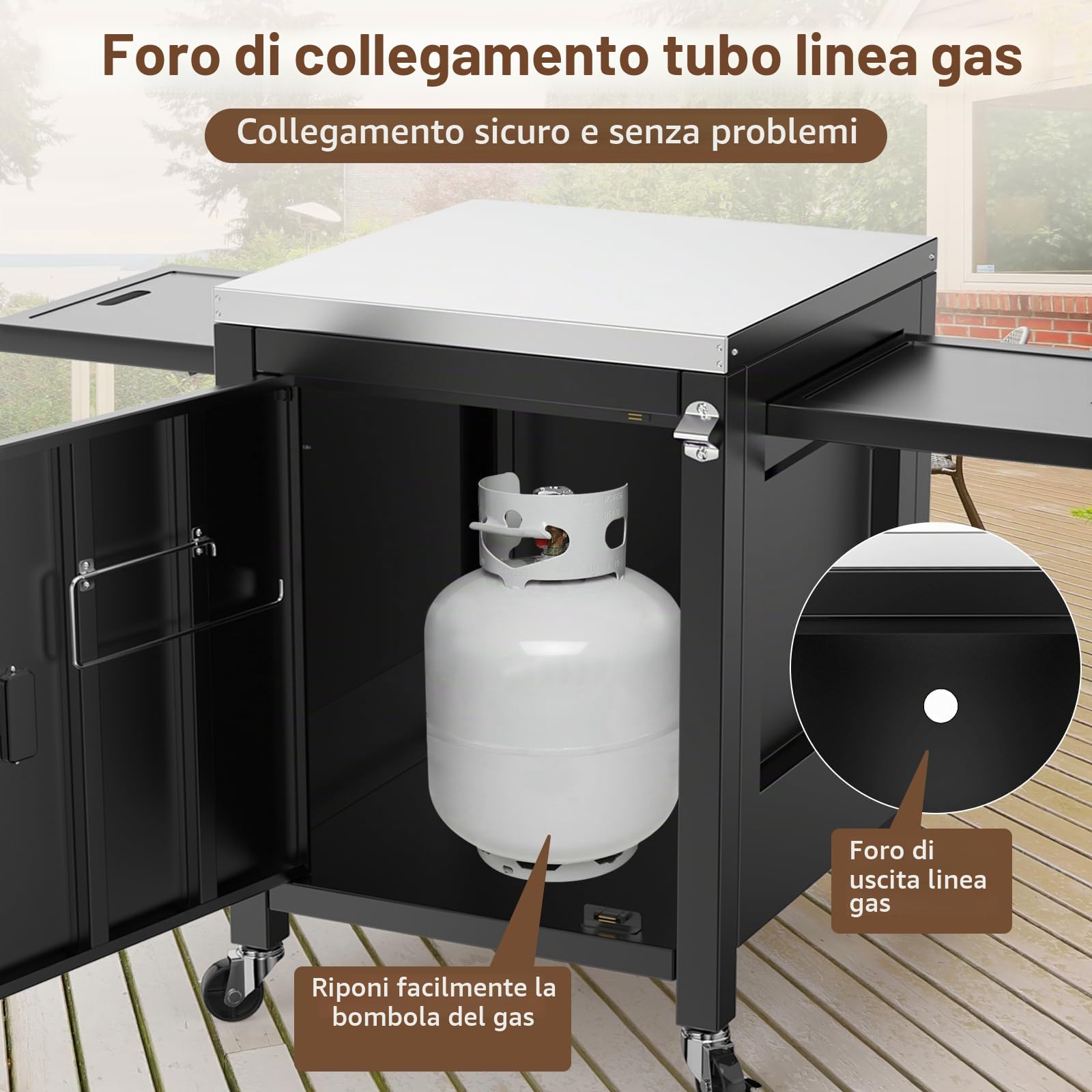 GFTIEM Carrello da cucina per esterni, 140 x 65 x 89 cm, portatile, con 2 tavolini pieghevoli, per forni da pizza, cucina esterna per Ninja Woodfire e Weber serie Q, cucina all'aperto