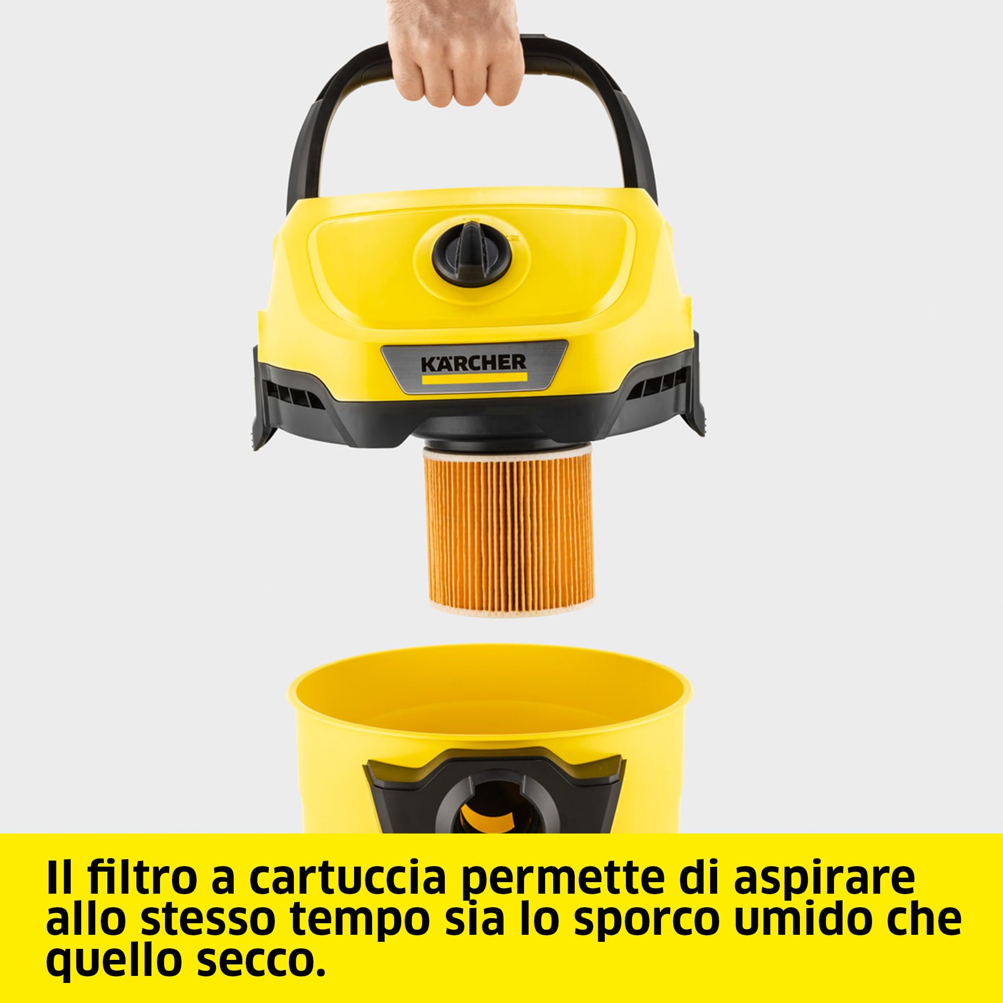 KÄRCHER aspiratore solidi liquidi WD 3 V-17/4/20, funzione soffiante, 1000 W, contenitore in plastica 17 l, tubo 2 m, con filtro a cartuccia, filtro in vello, bocchette per pavimenti e fessure