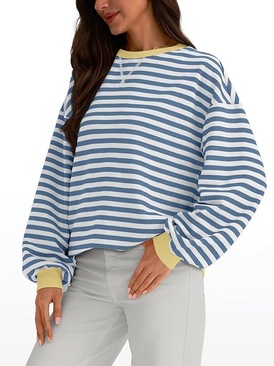 🍂 Fall Fashion Goals! 🍂 Oversized Striped Sweatshirt for Women | Trendy Queen