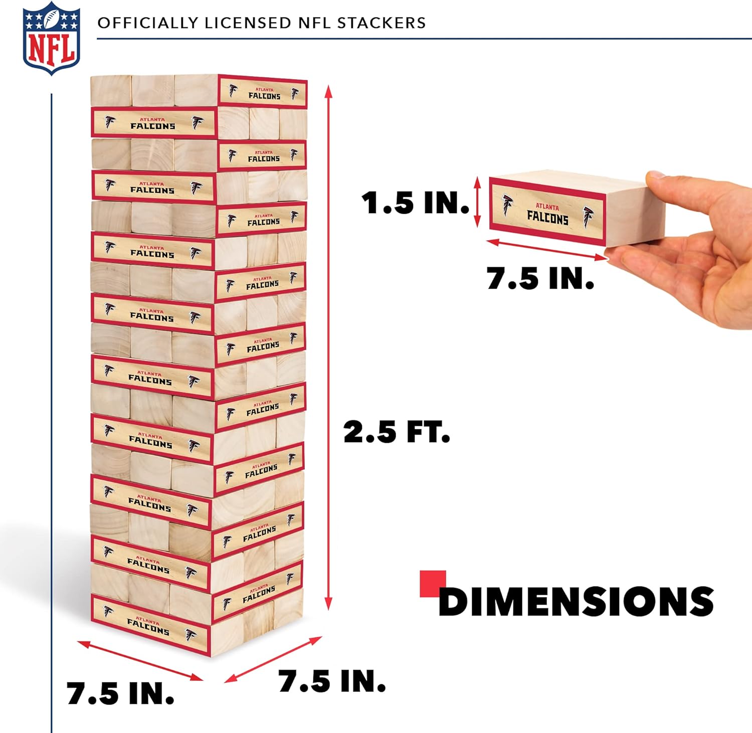Wild Sports NFL Giant Stacking Wooden Blocks – Tumbling Tower Classic Family Game Stacks – Great Gift for Any Football Fan!