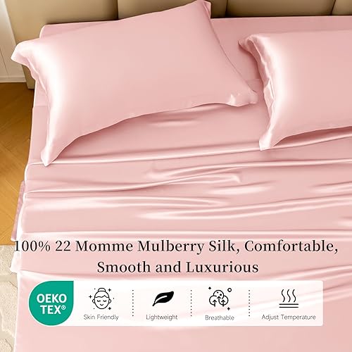 Miniatura 2 de THXSILK Juego de sábanas de seda de 4 piezas 22 Momme 100 seda de morera natural de alta calidad juegos de ropa de cama de lujo ultra suaves