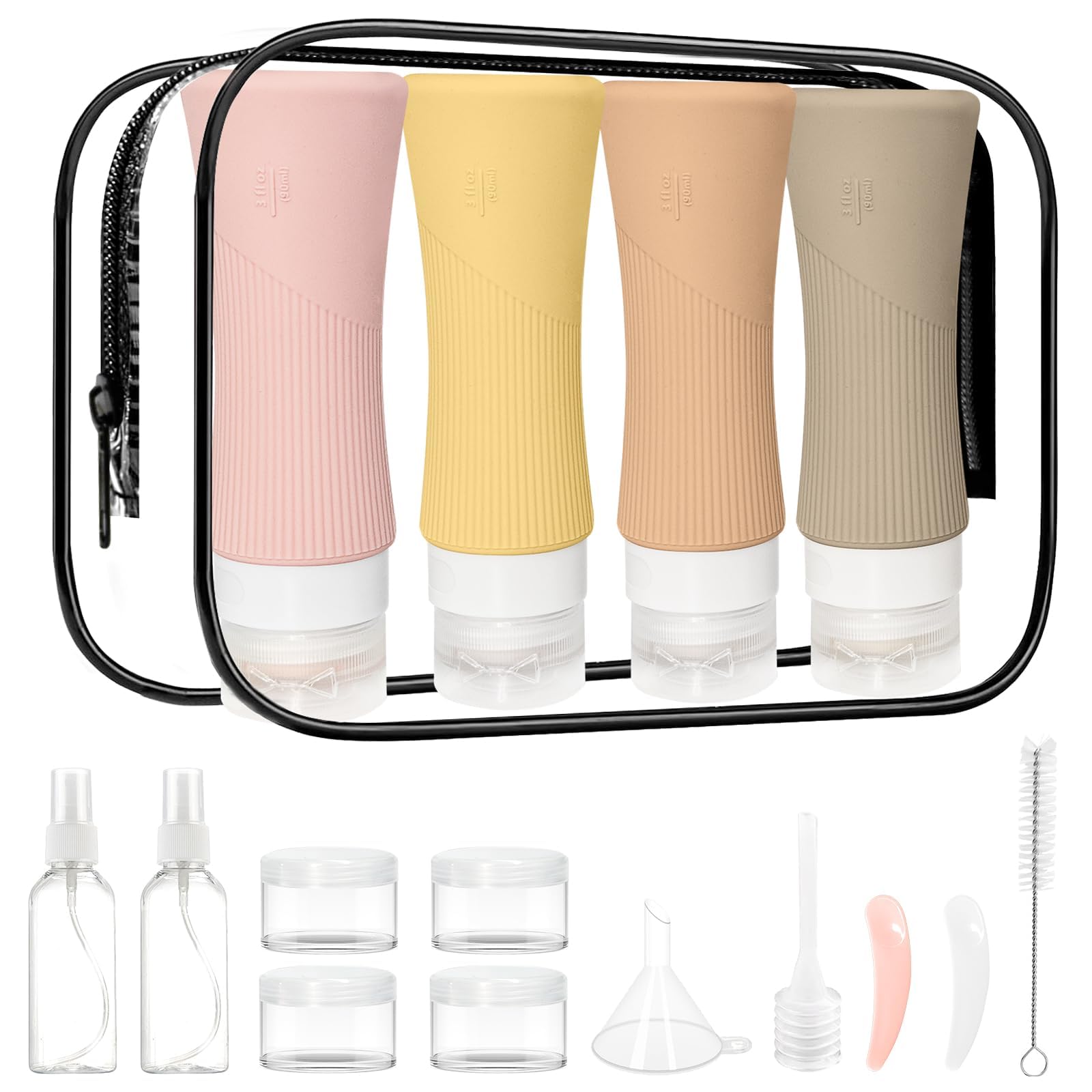 16 Pack Travel Bottles Set - TSA Approved Leak Proof Silicone Squeezable Containers of Zhelca Travel Containers for Toiletries with Transparent Carry Bag,Lotion & Body Wash Accessories