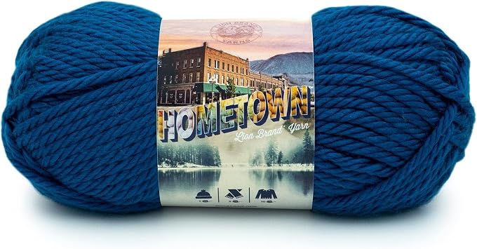 Lion Brand Yarn Hometown Yarn, Super-Bulky Yarn for Knitting, Crocheting, and Crafting, 1 Pack, Athens Blue Sky | Super Bulky Acrylic Fiber for Warm Crochet Blankets, Knit Winter Hats, Chunky Cardigans, Soft Scarves, Weaving