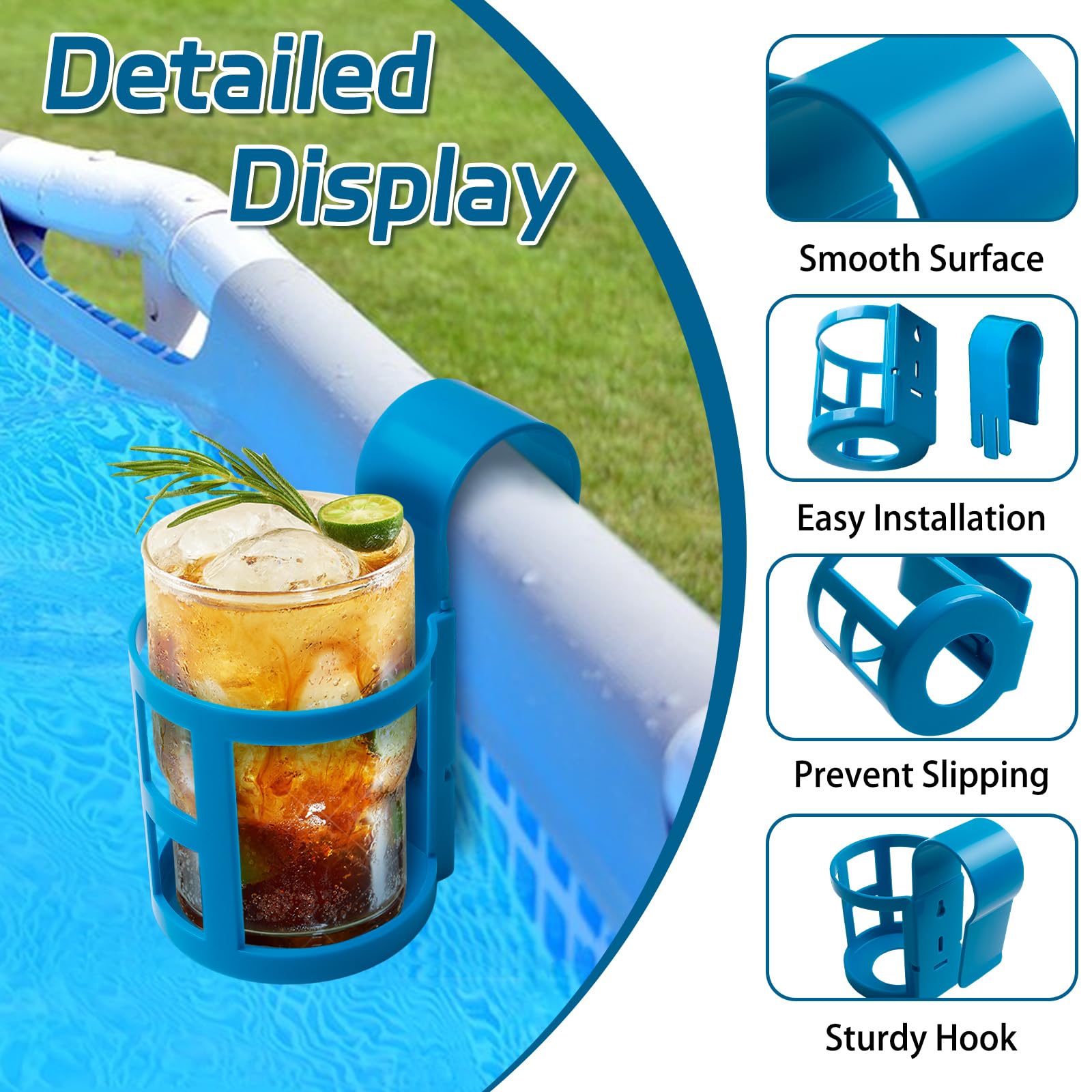 4 Piezas Soporte para Bebidas Piscina, Soporte para Bebidas para Piscina Elevada, Accesorios para Piscina, Soporte Multifuncional, Soporte para Bebidas de Plástico, Sin Derrames (Azul)