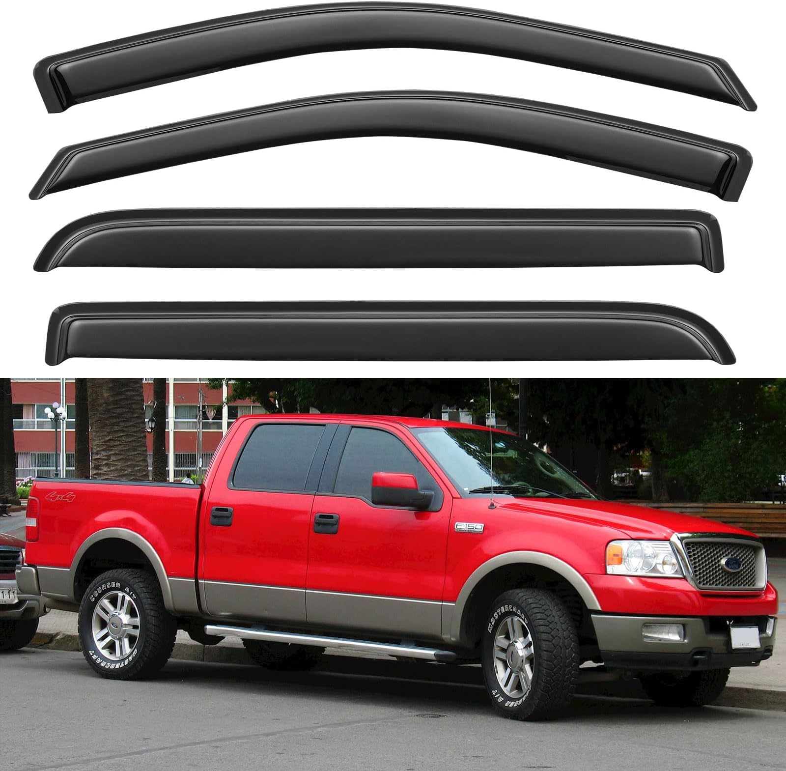 Black Classic Style Window Rain Guards Shield for 2004-2008 Ford F150 SuperCrew & 2006-2008 Lincoln Mark LT Crew Cab, Outside Mount Wind Deflectors