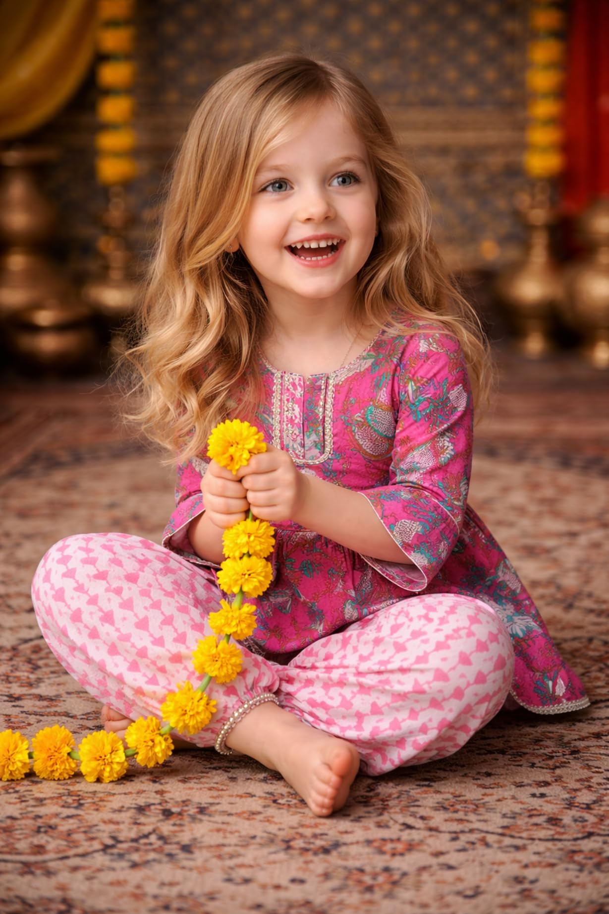 Arshia Fashions Baby Girls Ethnic Kurta Salwar Set | Cotton Traditional Indian Outfit for Kids | Floral Printed Kurti with Salwar 3