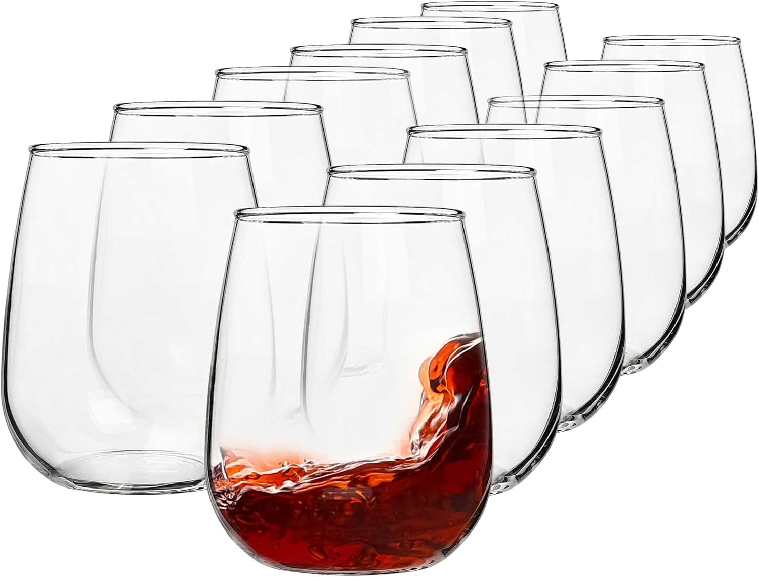 YANGNAY Stemless Wine Glasses Set of 12, 16 oz Glass Tumblers Perfect for Parties, Weddings and Everyday Use, Dishwasher Safe