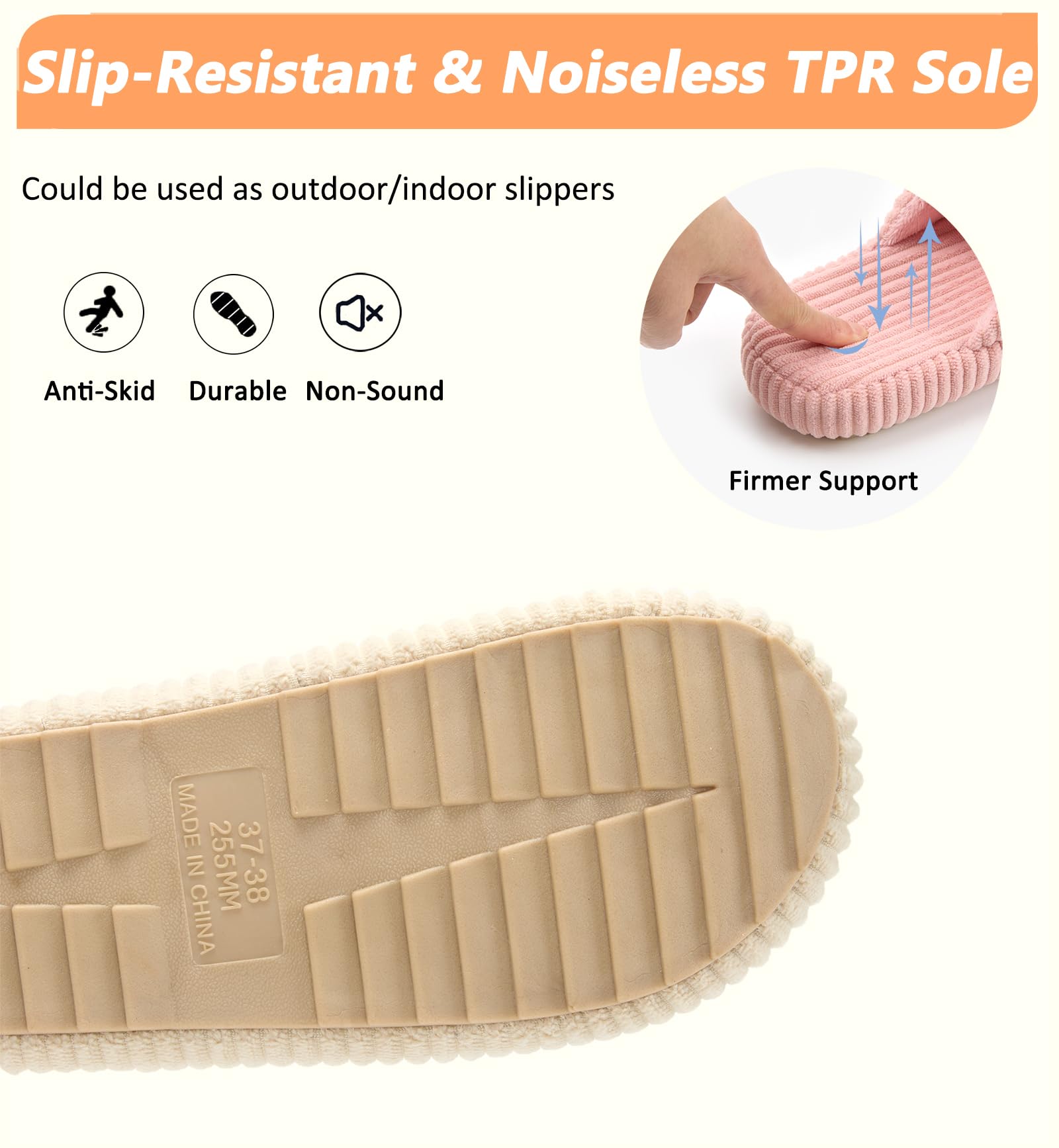 Chaussons Femme Mousse Mémoire Confortable Pantoufles Velours Côtelé Antiderapant Réglable Bout Ouvert Maison Chaussures Slippers Intérieur Extérieur