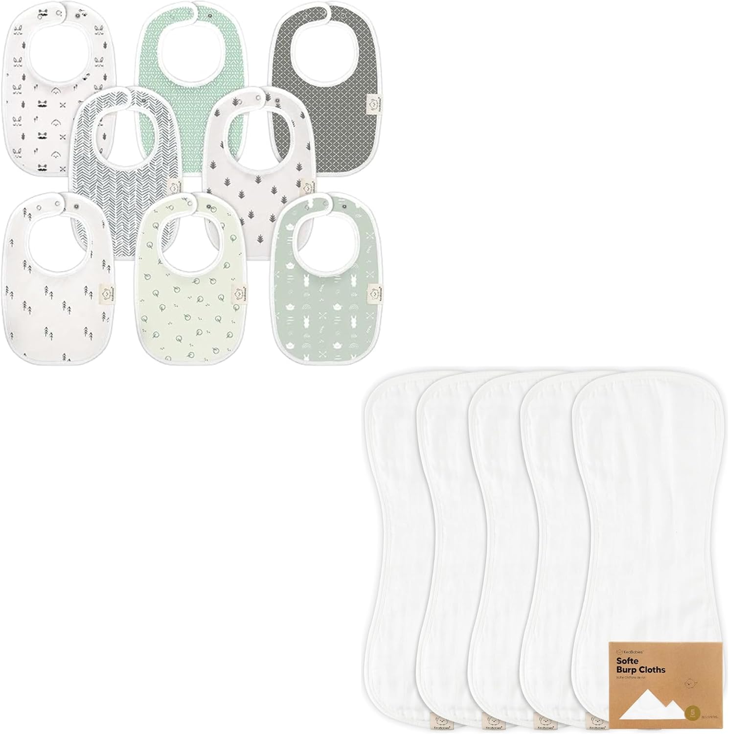 KeaBabies 8-Pack Baby Bibs for Girls & Boys and 5-Pack Muslin Burp Cloths Baby Boy, Girl - Teething Baby Bibs for Boy, Girl - Cotton Burp Cloth