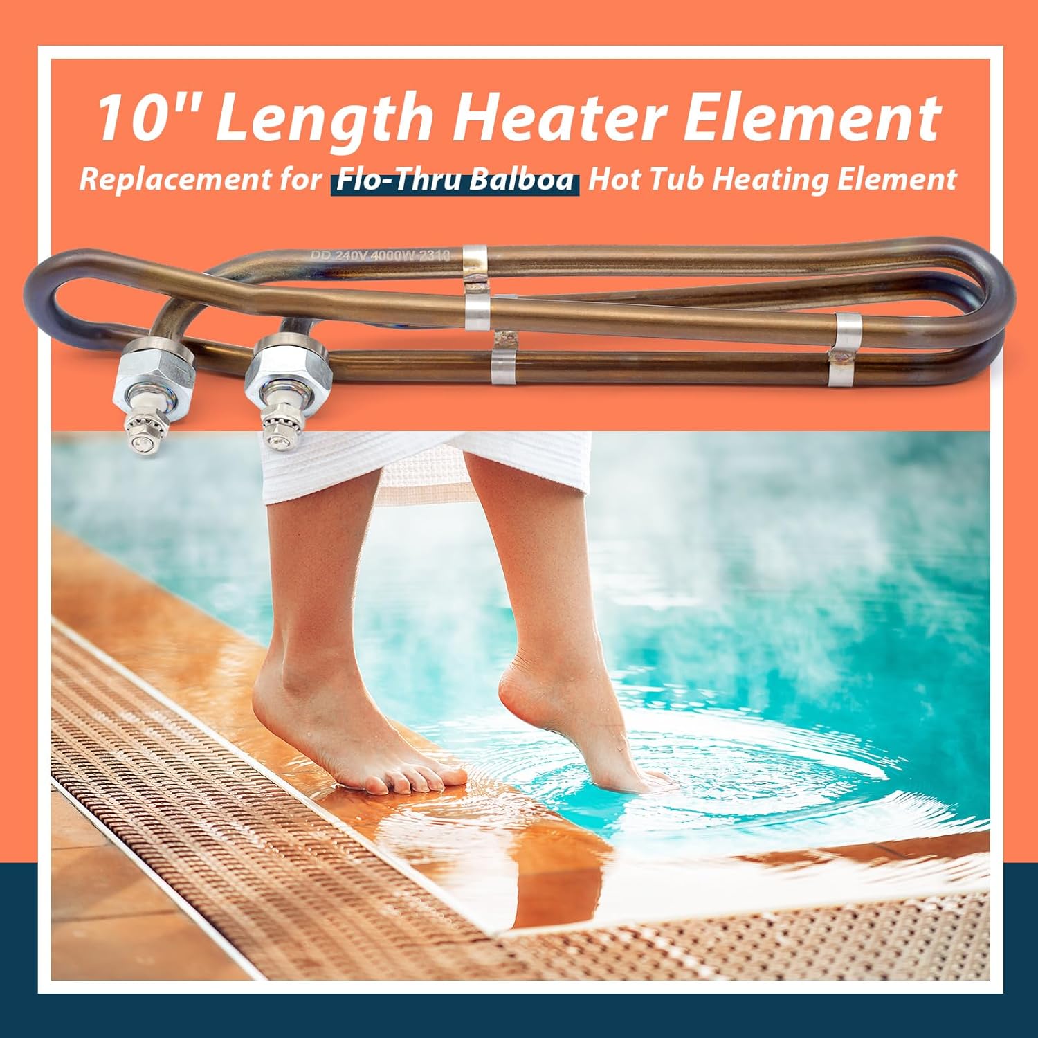 4KW 240V Heater Element with Mounting Hardware Compatible with Flo-Thru Balboa Hot Tub Heating Element, Universal Applicable in Spas Electric Heaters Or Swimming Pools