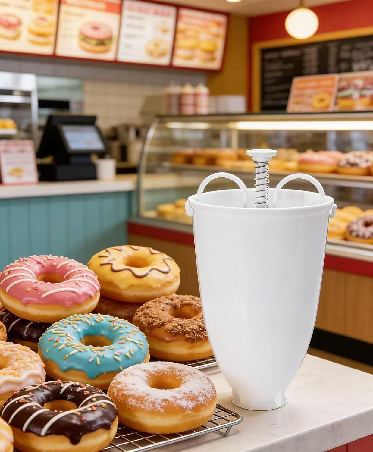 KICHOUSE Donut Maker Dispenser Lightweight Plastic Doughnut Mold for Frying Easy Homemade Donuts Like Pancakes 7.08X3.93X3.93In