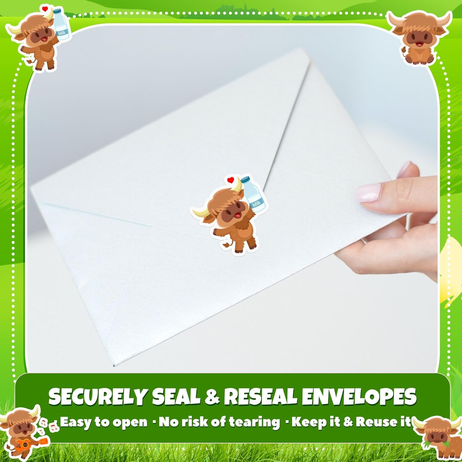 1 Roll Highland Cow Stickers Decal Reward Cute Office Supplies Incentives Animals Sticker Christmas Party Favor, 500 Pcs Each Roll