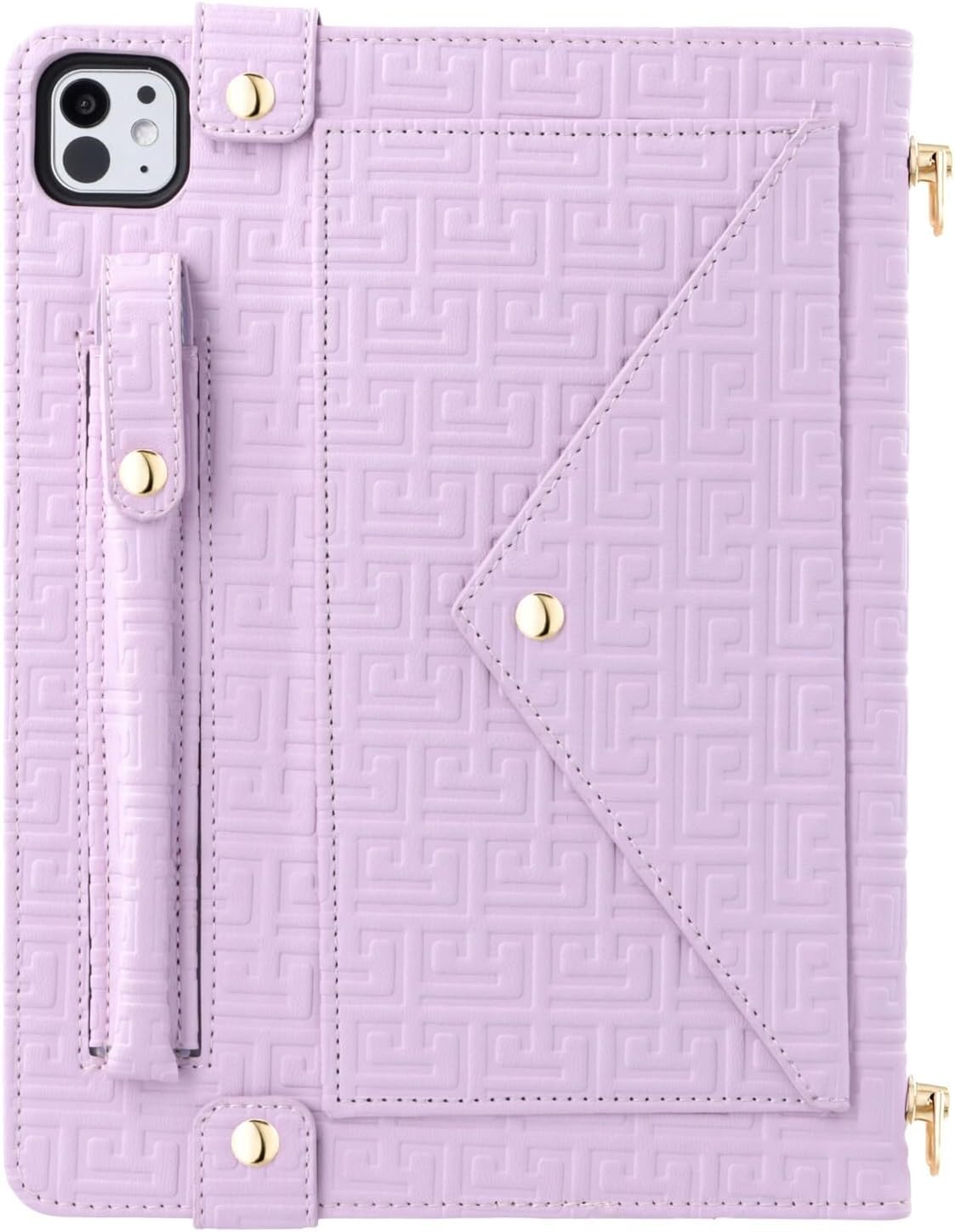 Generic case Compatible with iPad mini 6 (2021) 8.3" (Color: Purple) Smart Folio Stand Leather Crossbody Strap flip Back Case