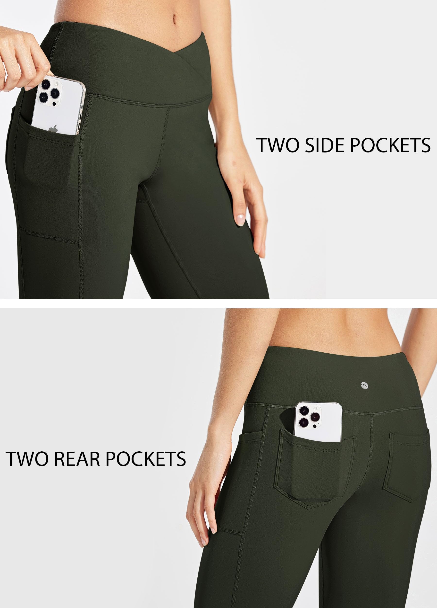 WILLIT Pantaloni da donna con imbottitura termica, da yoga, in pile, leggings invernali, caldi, flare, leggings, crossover, impermeabili, a vita alta con tasche
