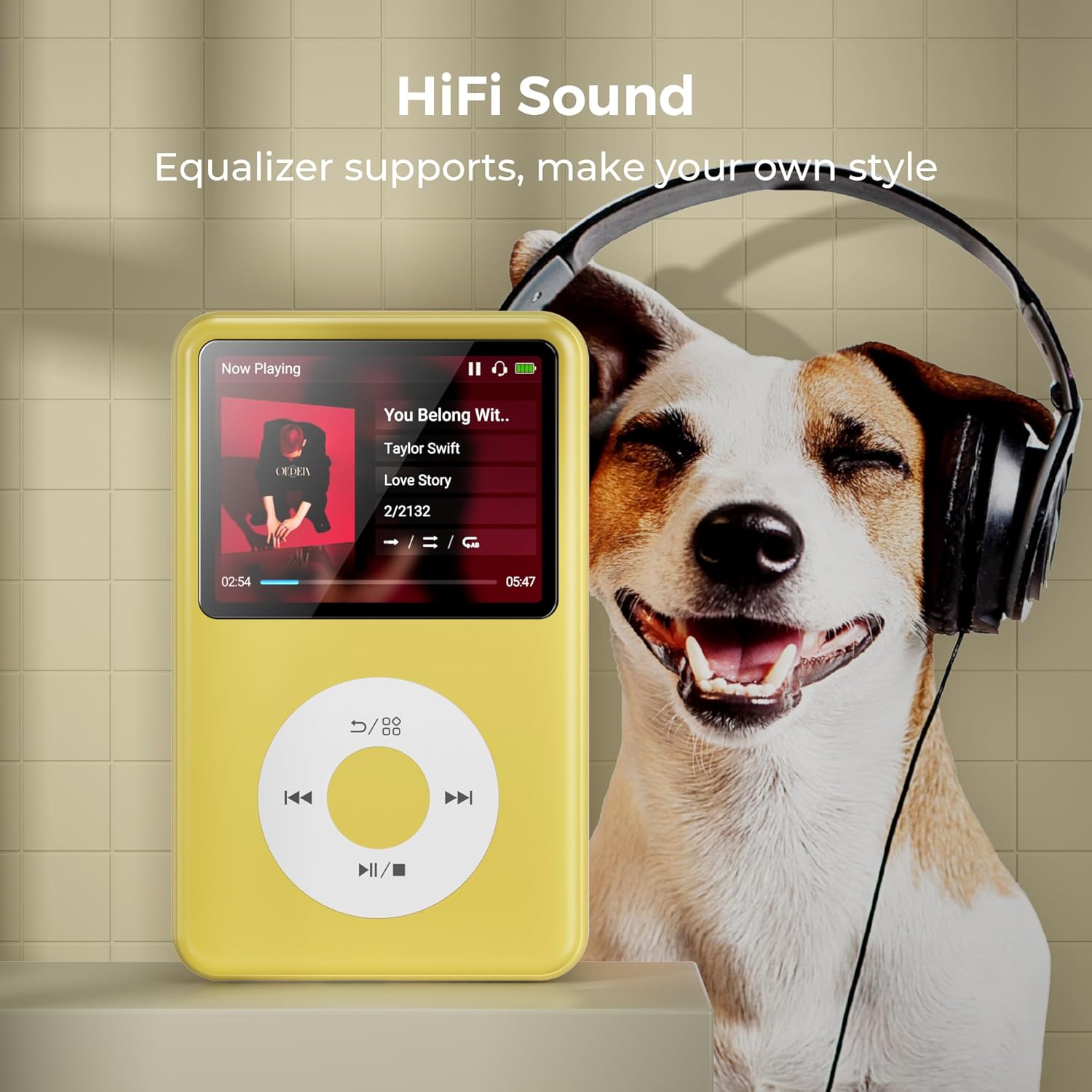 Mp3 Player with Bluetooth Y1 Portable Music Digital Players Supports Playlist Audiobook Video Nice Gadget for Kids Lemon