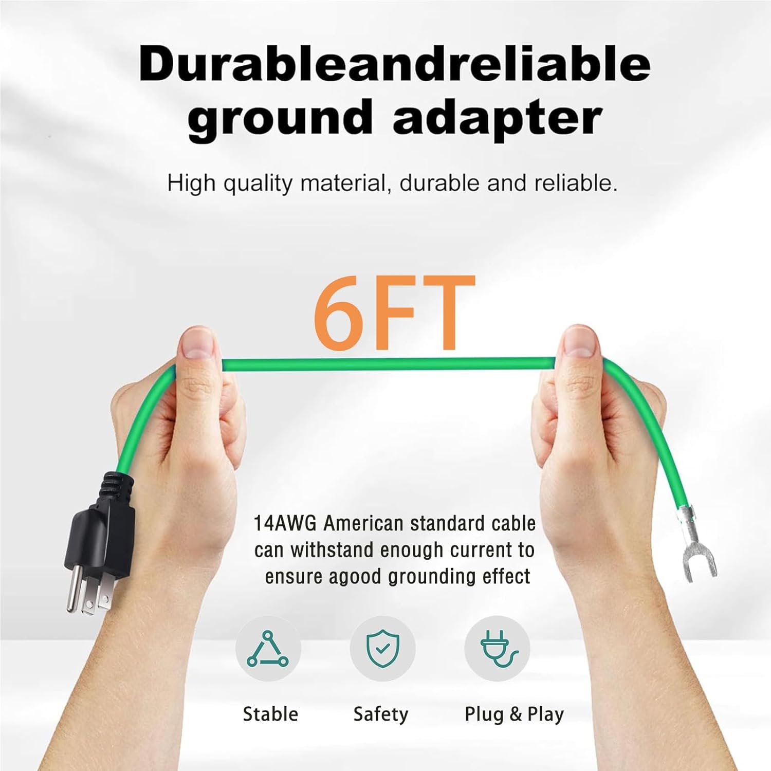 Shielded Ethernet Patch Panel Bond Ground Plug Adapter, Grounding Patches Earthing Wire Plug with Alligator Clip, 14 AWG Ground Extension Cord 3 Prong for NEMA 5-15P, 6FT (1 Pack)