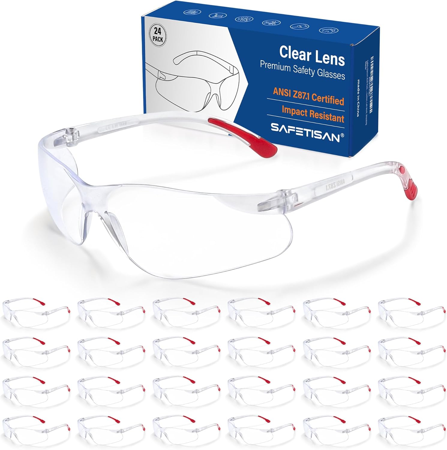 Clear Safety Glasses Bulk Pack 24 Pairs, Clear Lens ANSI Z87.1 Protective Eyewear UV Protection, Scratch and Impact Resistant Safety Goggles for Construction, Lab Work, Shooting