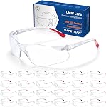 Safety Verres en vrac, 24 Les paires, c'est clair ANSI Z87.1 Vêtements protecteurs avec UV Protection, rayure et résistance à l'impact pour la construction, travail de laboratoire, tampons de nez de tir, temples rouges doux d'objectif clair