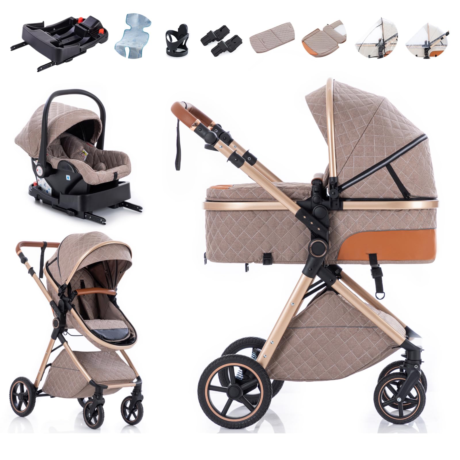 Zkiprm 3 in 1 Carrozzina, Sistemi di viaggio con seggiolino & ISOFIX