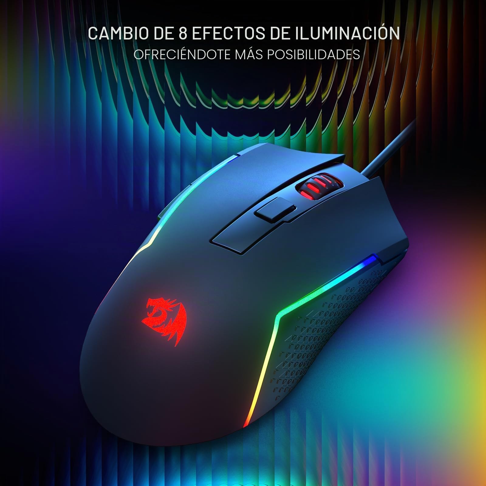 Redragon M616 RGB - Ratón óptico para juegos, 10000 DPI con cable con 6 botones programables y 8 modos retroiluminados, software compatible con enlaces de teclas