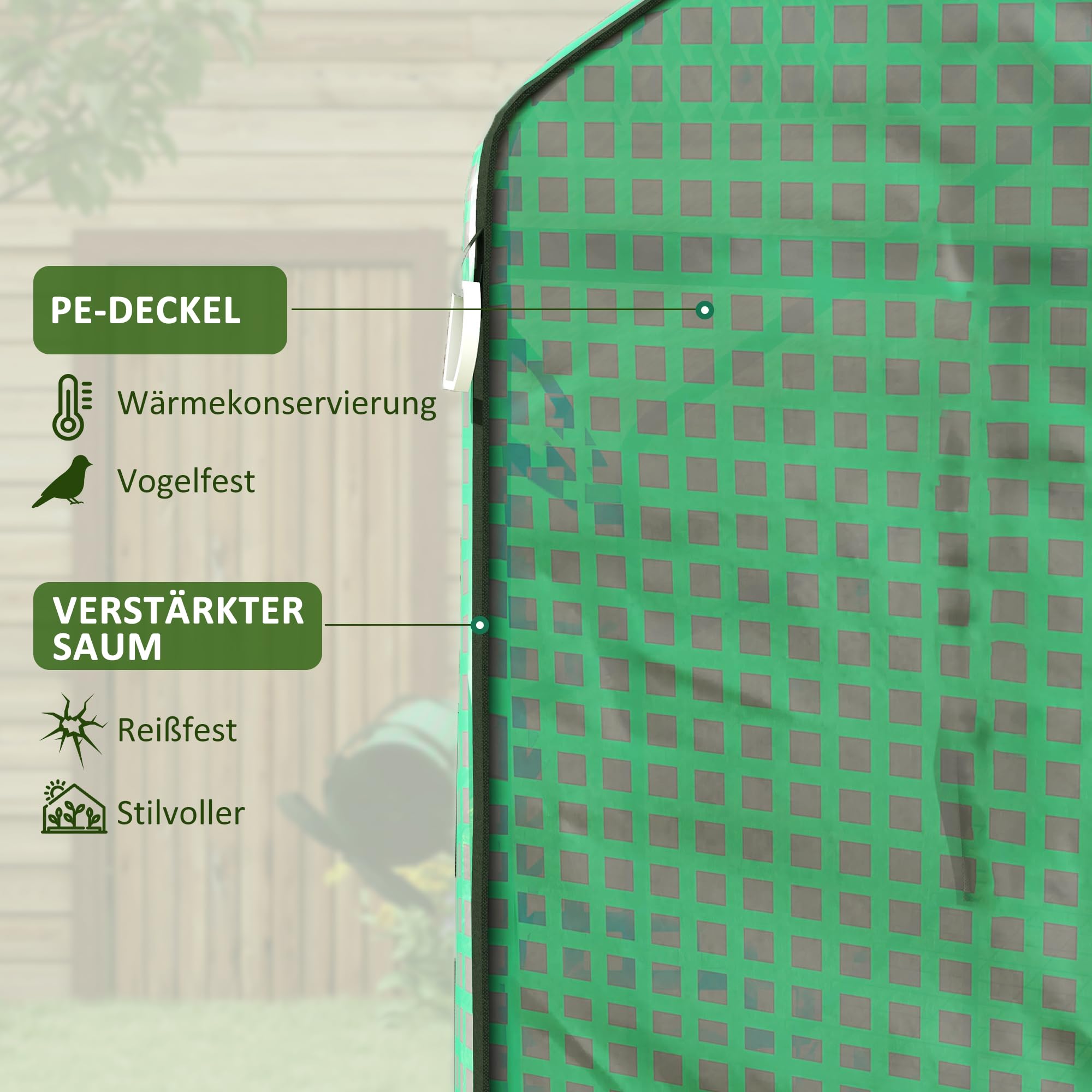Outsunny Gewächshausfolie 1,4 x 1,9 m, wasserdicht Gartenfolie mit UV Schutz Fenster, Reißfest Folie aus Polyethylen, Abdeckplane für Treibhaus, Tunnelfolie für Außenbereich, NUR Folie, Grün