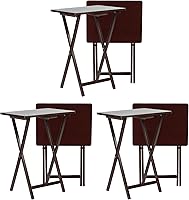 Vista 95 de PJ Wood Mesa rectangular plegable portátil para servir aperitivos, construcción de madera maciza con acabado natural (juego de 4 piezas)