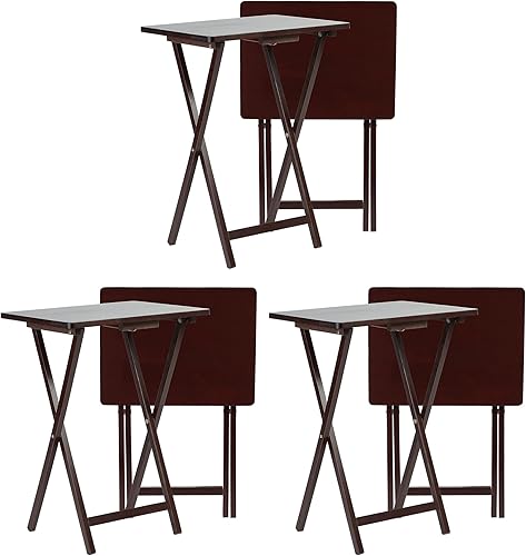 Miniatura 95 de PJ Wood Mesa rectangular plegable portátil para servir aperitivos, construcción de madera maciza con acabado natural (juego de 4 piezas)