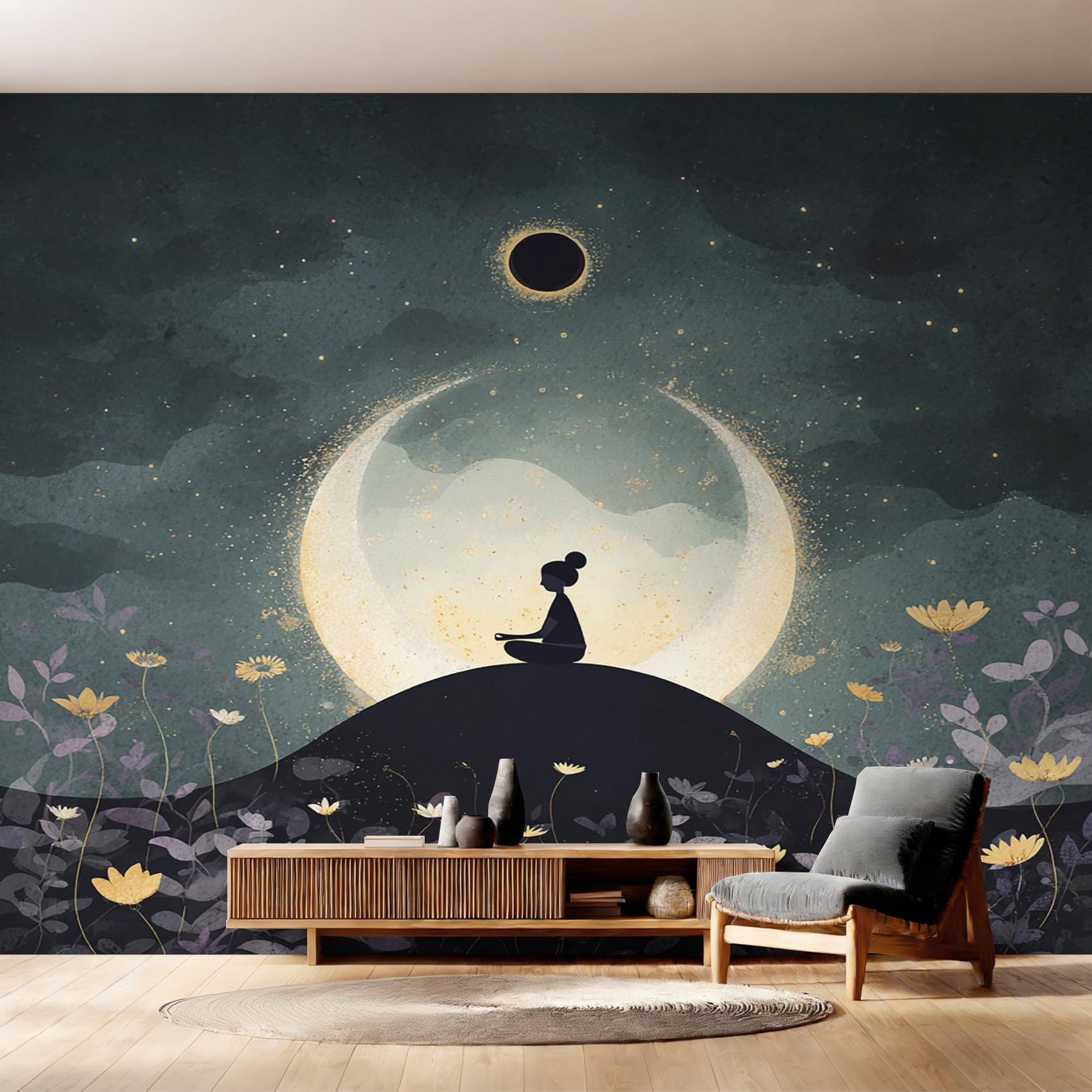 Generico Carta da Parati Meditazione per Camera da Letto, Fotomurali Spirito Zen Della Luna, 350 x 256 cm Carta Parati Tessuto non Tessuto, Soggiorno Decorazioni Parete K-MZ&23
