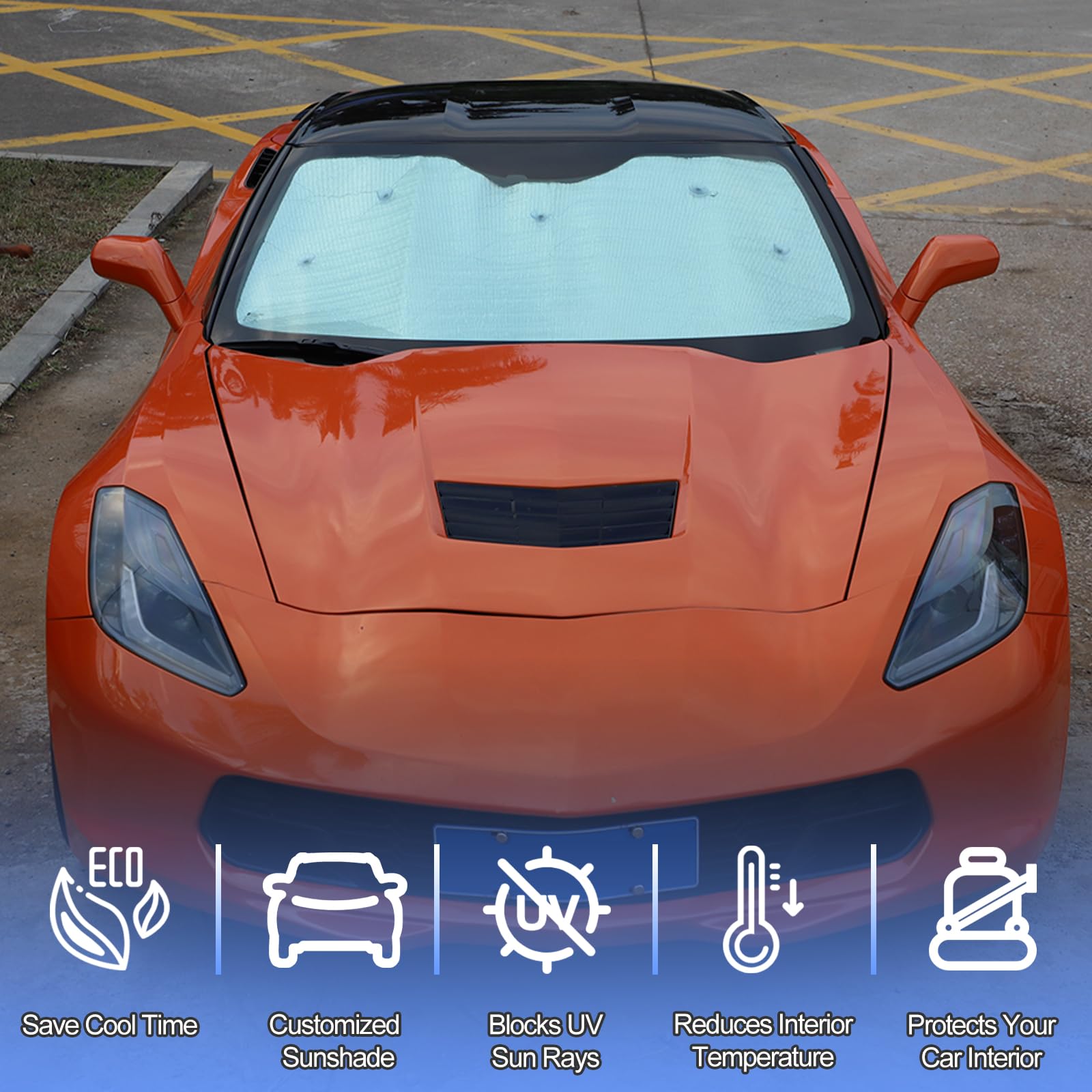 Pigenius Custom Fit Windshield Sun Shade For Chevy Corvette C7 2014-2019 | UV Protection & Heat Blocking