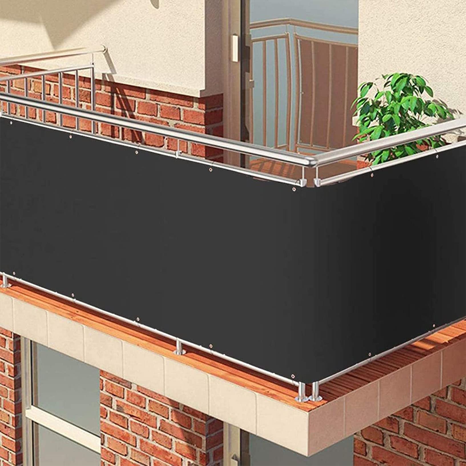 Pokrowiec na balkon na zewnątrz, 0,9 x 7,5 m, odporny na promieniowanie UV i wiatroszczelny, wodoodporny płot siatkowy na werandę, nylonowe opaski kablowe i sznurek w zestawie, idealny na podwórko i