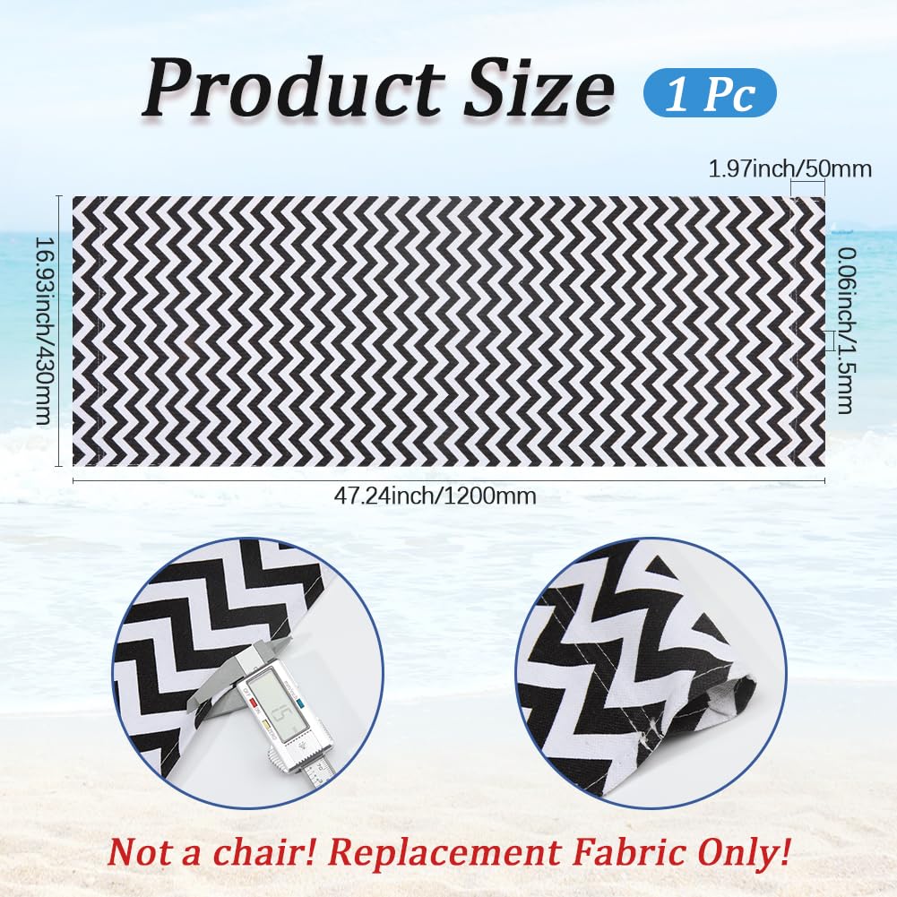 GORGECRAFT 120X43cm Beach Sling Patio Chairs Canvas Folding Chair Replacement Outdoor Chairs Cloth Replacements Portable Reclining Sling Chair Fabric for Summer Vacation Garden,Black White Stripes - Image 2