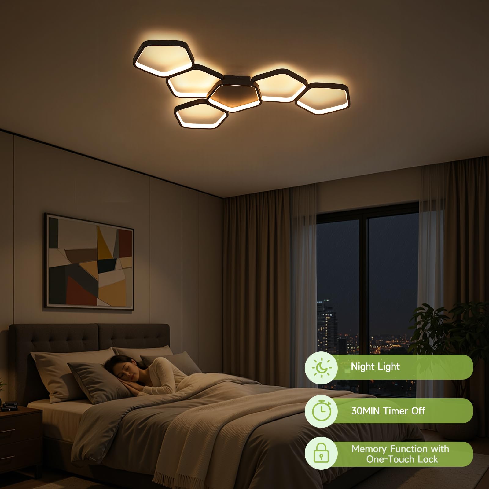 OTREN LED Deckenleuchte Dimmbar mit Fernbedienung, 88 cm 58W, 3000K–6500K, Nachtlicht & Memory-Funktion, Schwarz Deckenlampe für Wohnzimmer, Schlafzimmer, Küche
