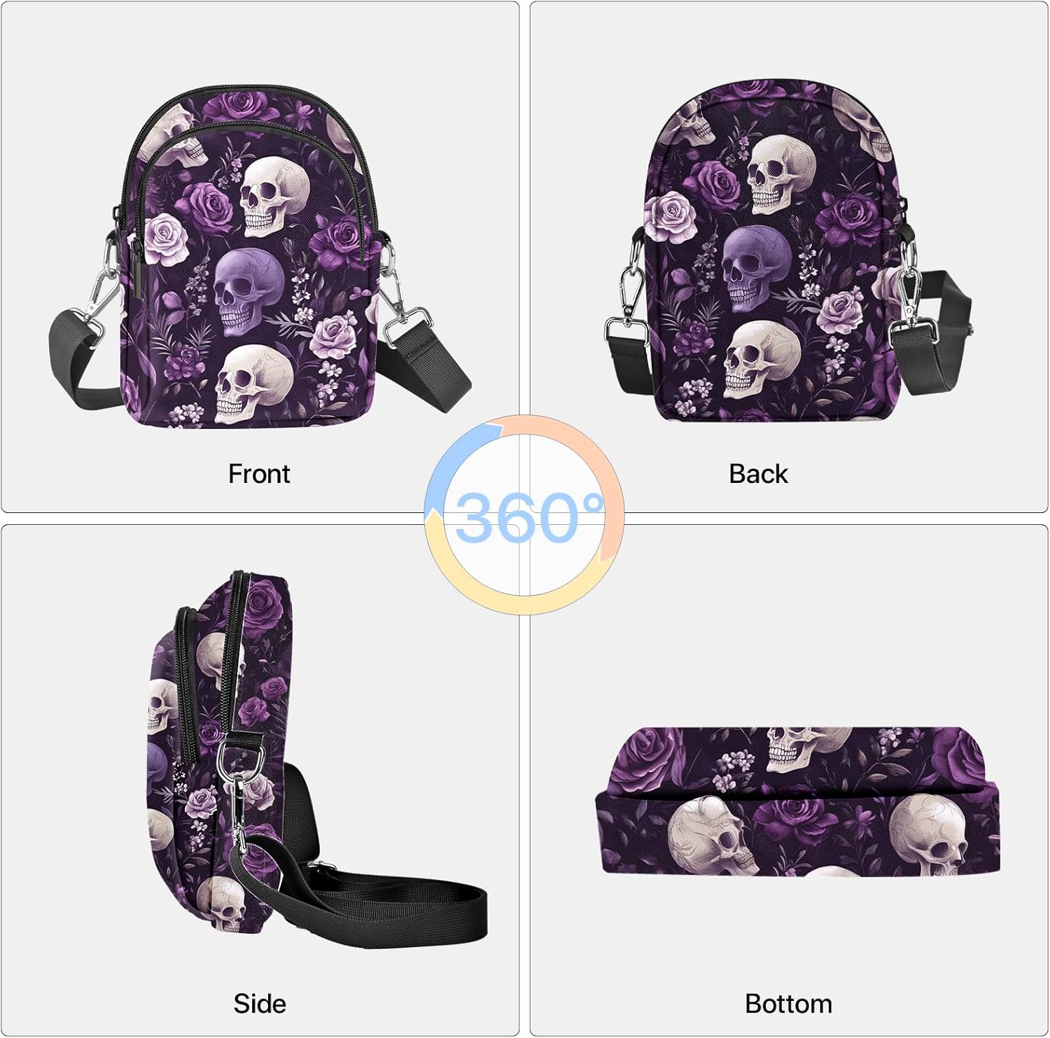 Skull Crossbody Purse for Women Casual Cell Phone Bag Waterproof Shoulder Bags Travel - Image 6