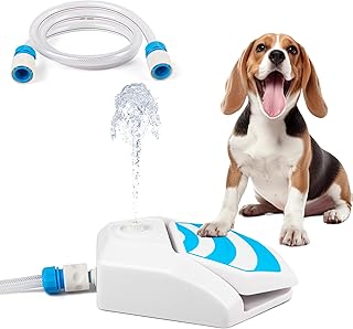 ALL FOR PAWS Outdoor Dog Garden Fountain Drinking Water Dispenser Hydration Paw Aktivated Sprinkler Cooling Toy With Connector and 145CM Schlauch, New Version