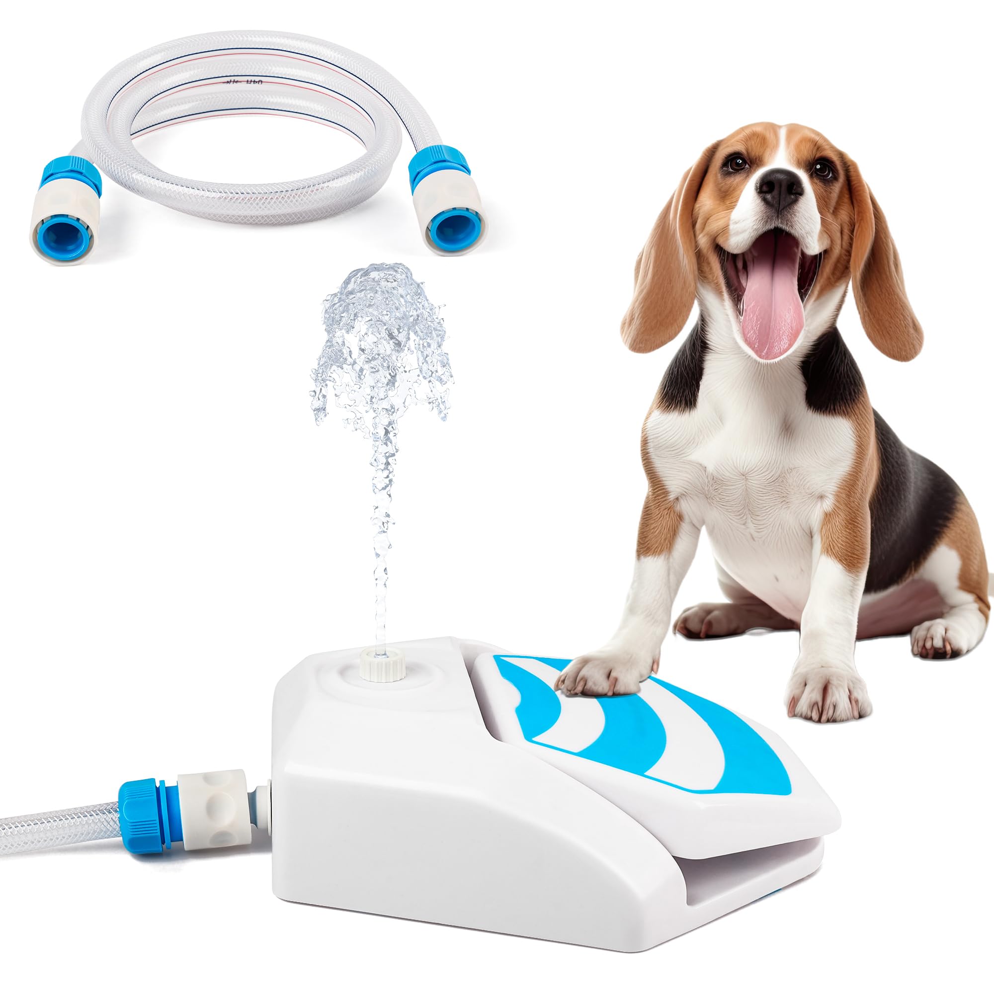 ALL FOR PAWS Fuente de agua para perros para exteriores, activada por pata, dispensador de agua con pisón, fuente para beber con conector de manguera para jardÃn, césped y patio, Garden Water Fountain