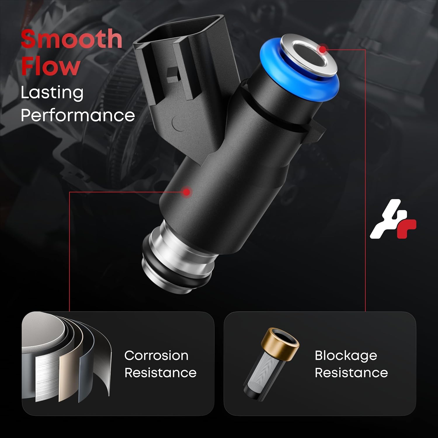 Flex Fuel Injectors, 12613411GM Compatible with Chevy GMC Cadillac-4.8L 5.3L 6.0L Flex Engine-Tahoe Silverado Avalanche Express 2010-2014, Yukon Sierra 1500 2010-2013, Set of 8, 4 Holes