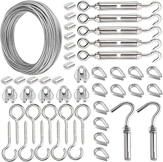 AMLOOPH Turnbuckles For Cables Wire Trellis Kit, 1/16" Stainless Steel Wire Rope Kit-100ft Garden Metal Cable Wire Tensioner For Wire Curtain Hanging System, Clothesline Wire, String Light Hanging Kit