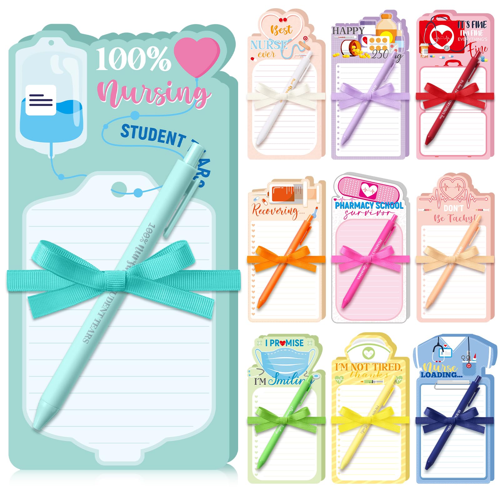 Censen 30 Pcs Nurse Graduation Gifts Sticky Notepad with Pen and Ribbon Nursing Note Memo Pad Funny Appreciation Sticky Pads List to Do Notes for Nurses Doctor Office Gift