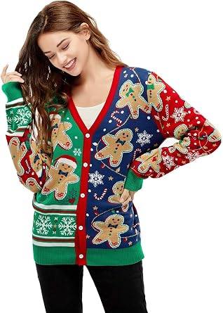 Women`s Ugly Christmas Sweater Unisex Novelty Santa Pullover Cardigan for Xmas Party Festive