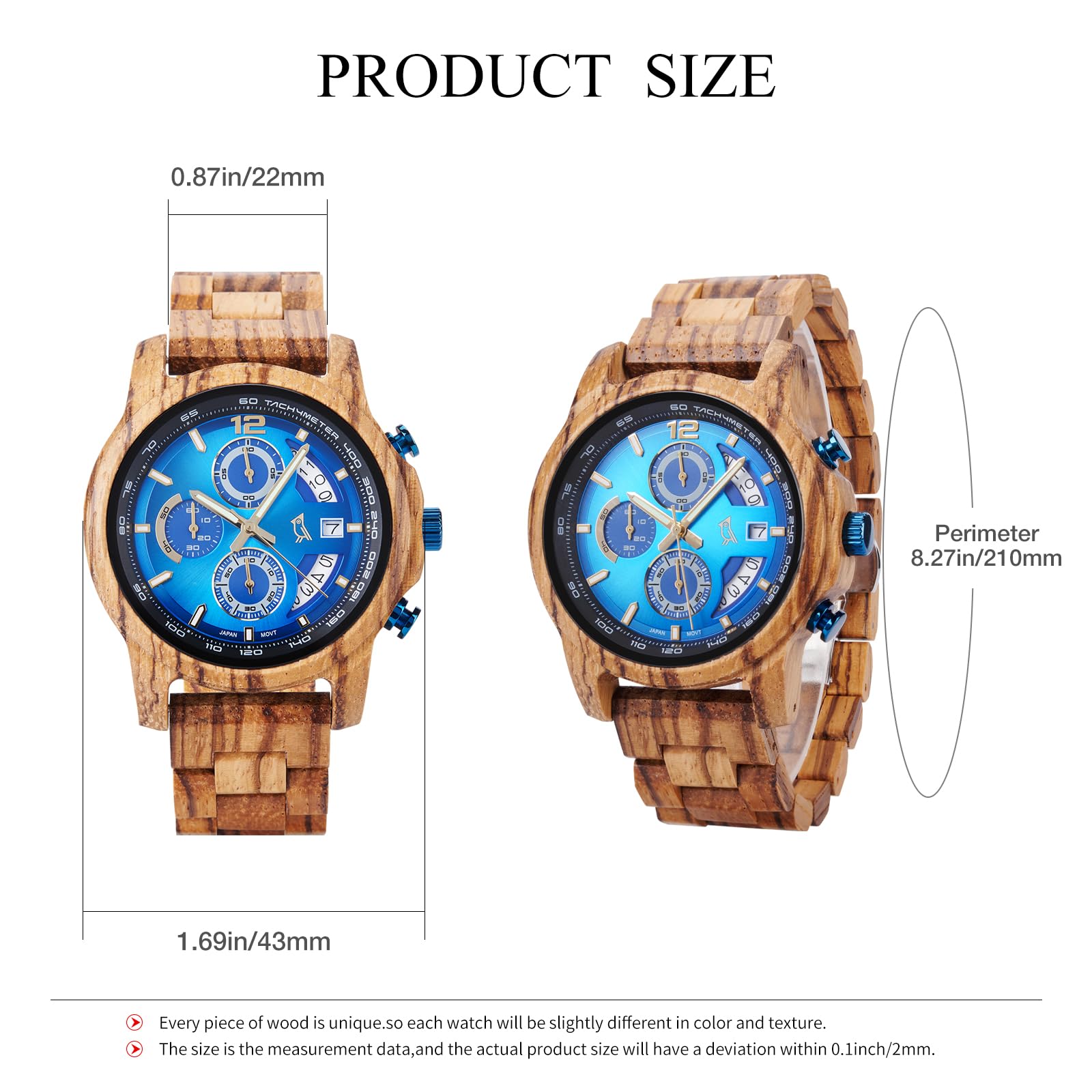 2win Reloj de madera grabado para hombre, esfera azul de cebra, reloj cronógrafo para marido, aniversario, cumpleaños, Navidad, día de San Valentín, regalo de esposa