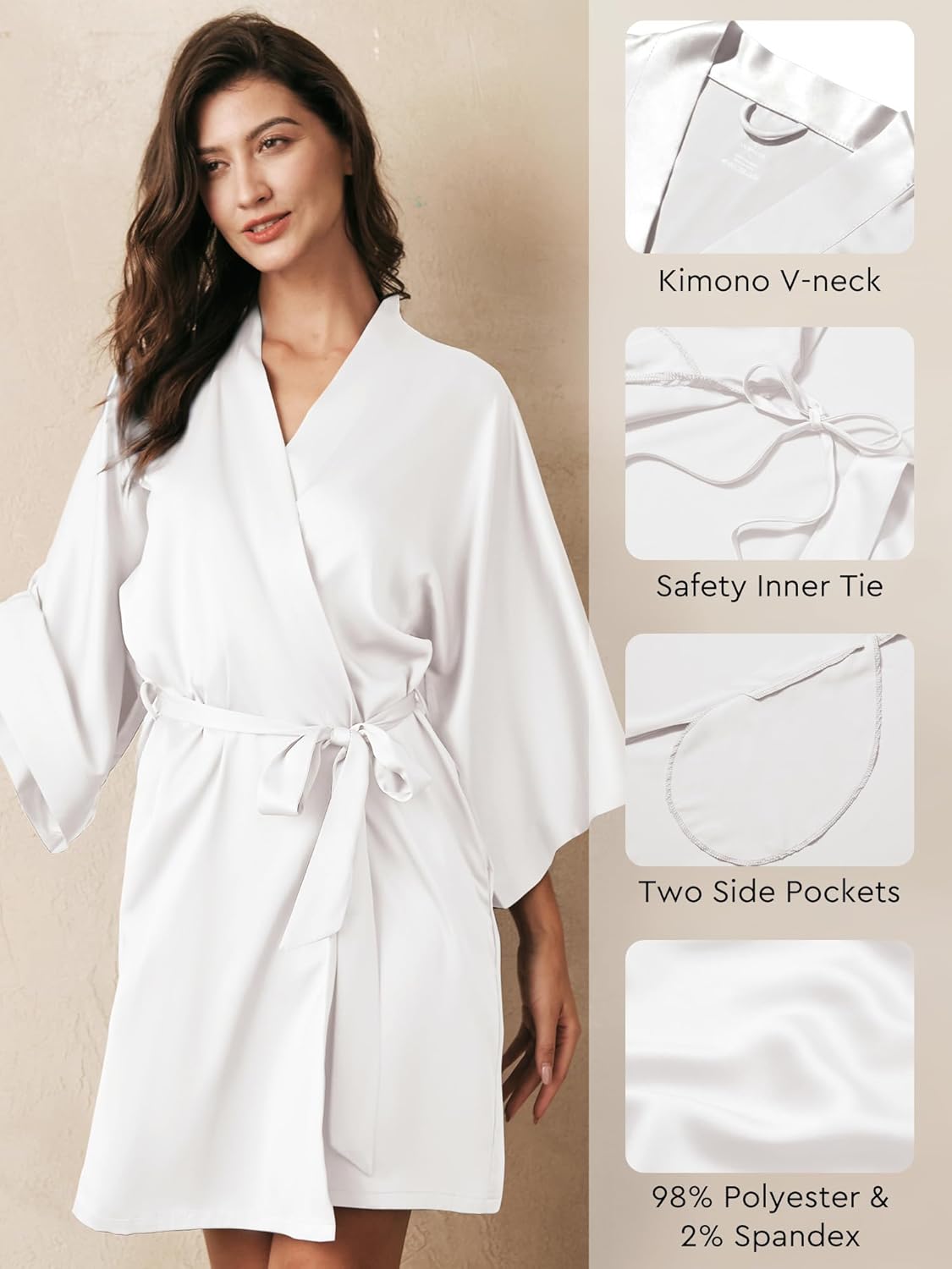 AW BRIDAL Silk Robes for Women, Short Bridesmaid Robes for Bridal Wedding Party, Bride Satin Bathrobe with Long Sleeve - Image 4