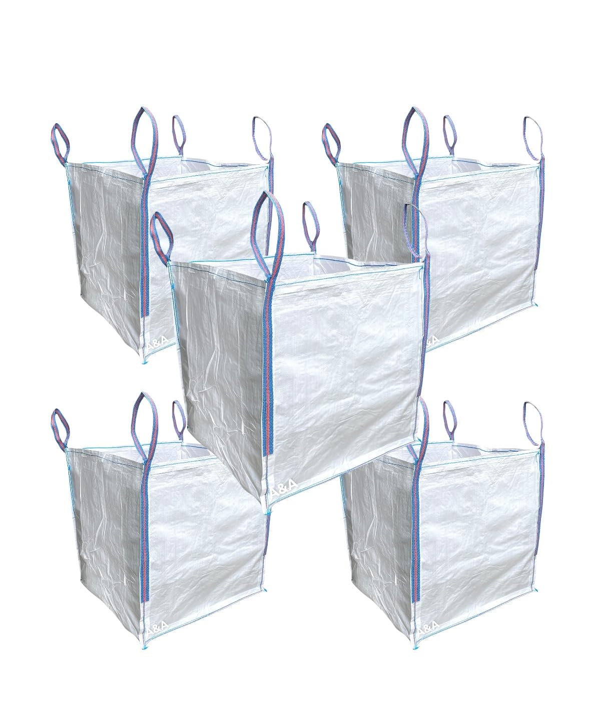 A&A SUPPLIES UK - 1 Tonne Builders Bag 85 x 85 x 85cm FIBC Bulk Jumbo Ton Bags Garden Waste Sack Rubbish Heavy Duty Industrial Woven Material Skip Storage (5 Bags)