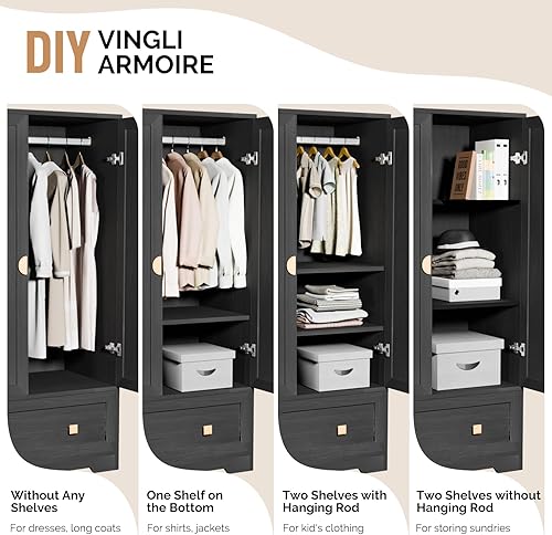 Miniatura 3 de VINGLI Armario de Guardarropa con Puertas, Armario de 38" de ancho, Armario de Guardarropa con Cajones y Barra Colgante, Armarios de Dormitorio de