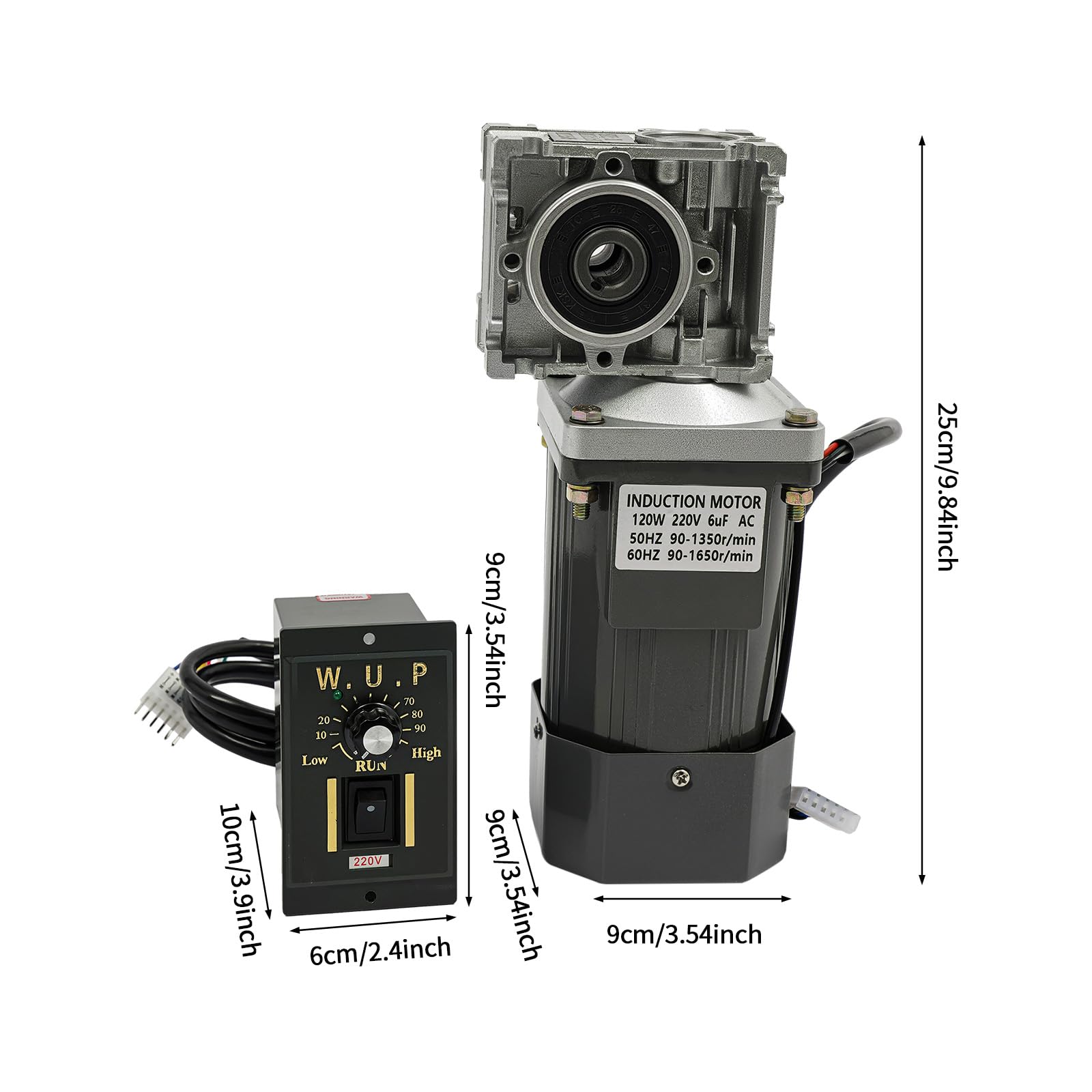 Getriebemotor, 220V Einphasiger Asynchronmotor Mit Drehzahlregler, 120W Umkehrbarer Elektromotor 1350 U/min Leerlaufdrehzahl, 25NM Hohes Drehmoment Für Industrielle Antriebsanwendungen
