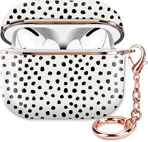 ZEKICE Compatible con AirPod Pro de 21 generación, a prueba de golpes, con llavero de oro rosa, para niñas, mujeres y hombres (lindo lunares negros)
