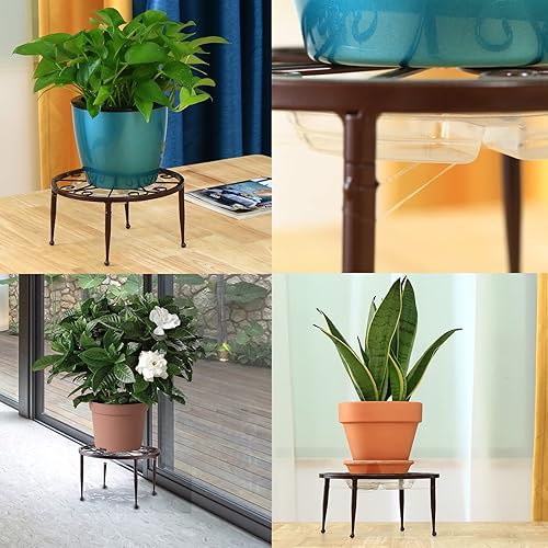 Miniatura 5 de DEELF OUTLET Paquete de 3 soportes de metal para plantas en maceta con platillo para plantas de interior y exterior de 9 pulgadas, soporte para