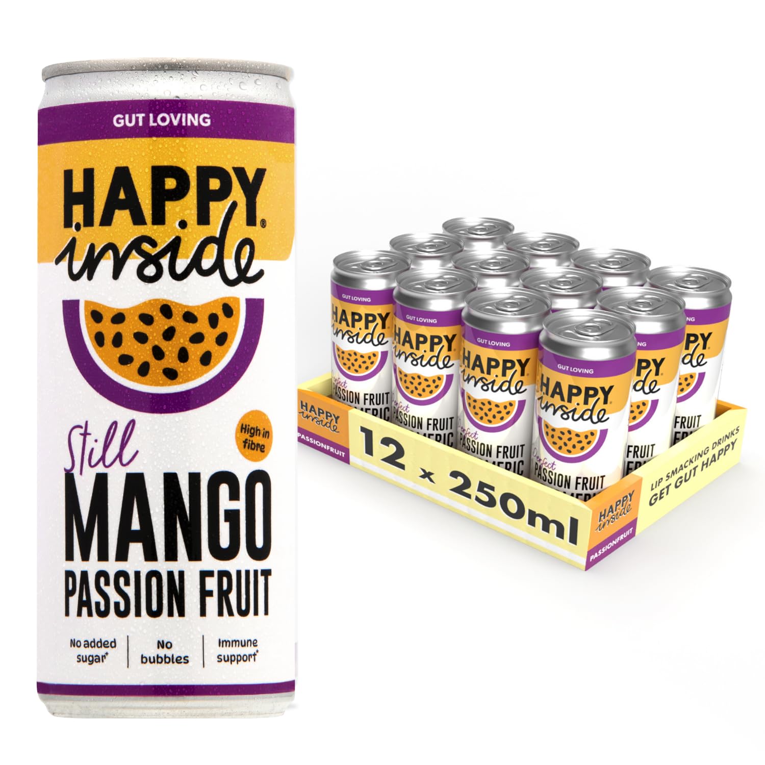 Happy Inside Gut Health Juice – Mango & Passion Fruit | No Added Sugar, High in Prebiotic Fibre, Vitamin C | Vegan (12 x 250ml)